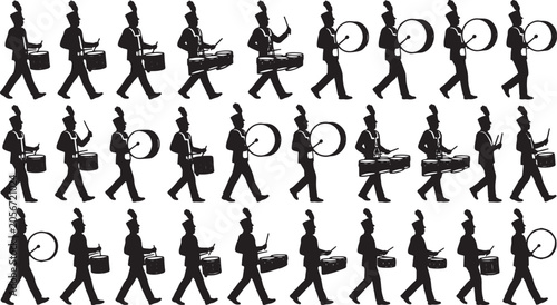 Canvastavla Marching Band Drummer Silhouettes, Military Ensemble Performance, Rhythmic Beat,