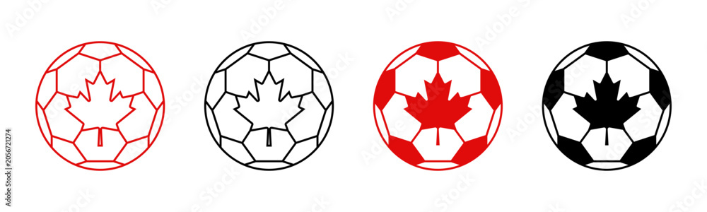 Naklejka premium Canada maple leaf soccer ball icon set