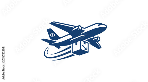 Airplane Delivering Package Blue Vector Illustration On White Background