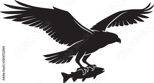 Foto Majestic Eagle Silhouette Vector, Predatory Bird with Fish Catch, Wildlife Symbo