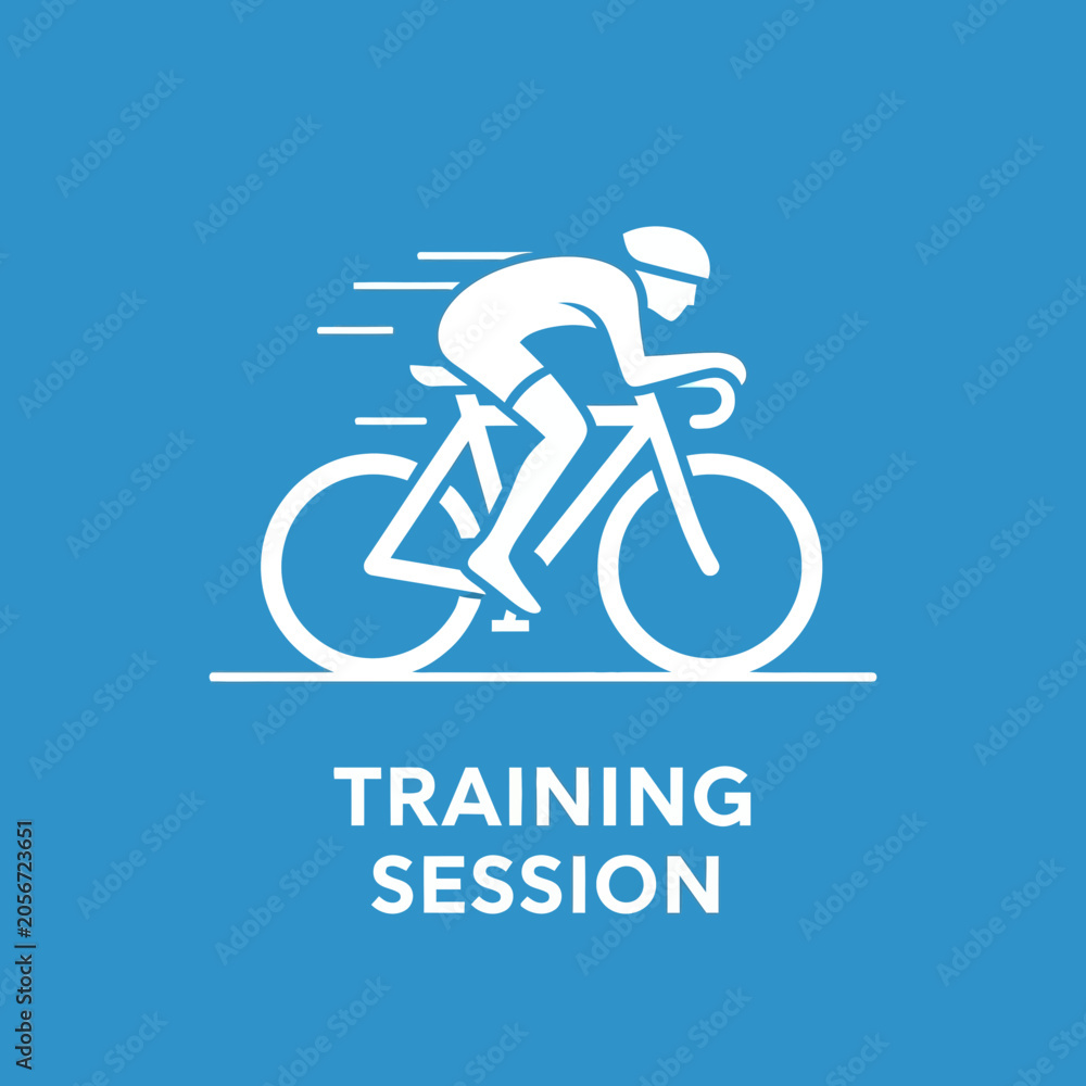 Fototapeta premium Minimalist Silhouette of Cyclist Engaged in Intense Training Session Against a Solid Blue Backdrop