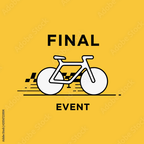 Minimalist Bicycle Illustration Depicting a Final Event or Race on a Yellow Background