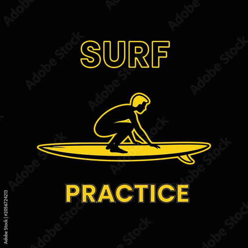 Minimalist Illustration of Surf Training, Depicting Practice and Focus on Black Background