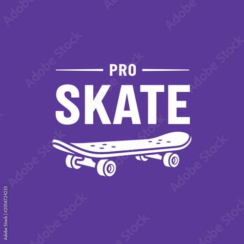 Minimalist Pro Skate Logo Design Displaying a Skateboard and Text on a Purple Background