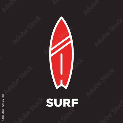 Minimalist Red Surfboard Icon Representing Ocean Sports and Adventure