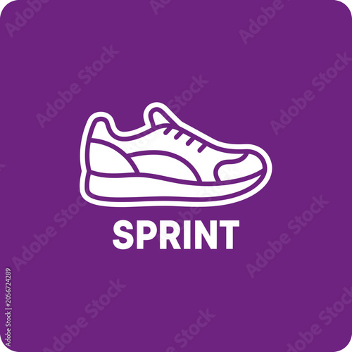 Minimalist Shoe Icon Design Featuring The Word Sprint Depicting Active Movement