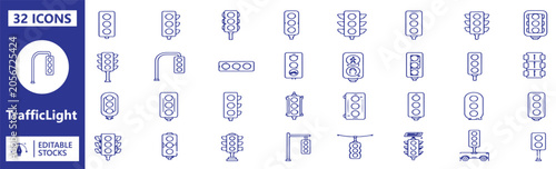 Fotografía Set of 32 Traffic Light icons Each icon will be different, create a vector outli