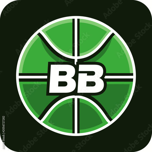 Modern Basketball Icon With Creative BB Initials And Green Accents