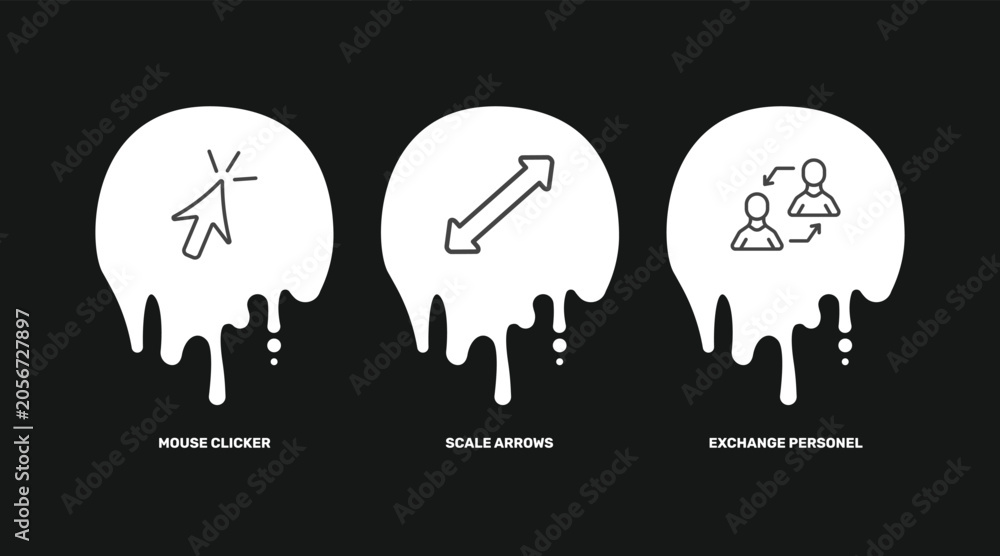 Fototapeta premium user interface icon set with mouse clicker, scale arrows, exchange personel signs in flat outline style