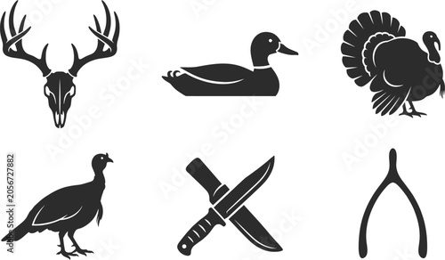 Obraz na płótnie Hunting icons set deer duck turkey and tools