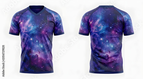 Vibrant galaxy print t shirts for men in purple blue hues