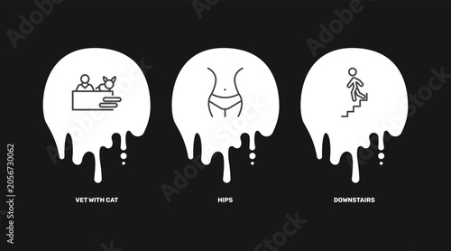 Quadro su tela people and relation icon set with vet with cat, hips, downstairs signs in flat o