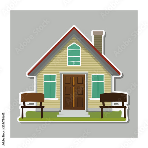 Flat design house with door and windows