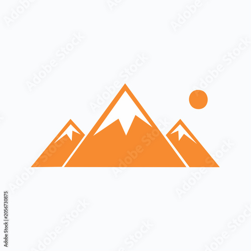 Orange mountain range icon with sun