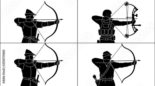 Canvastavla Archery Silhouette Collection Featuring Traditional and Modern Bow Hunters Pract
