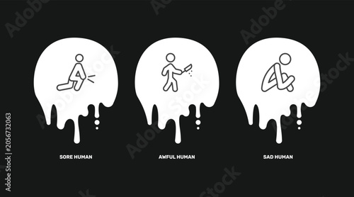 Εκτύπωση καμβά feeling and reaction icon set with sore human, awful human, sad human signs in f