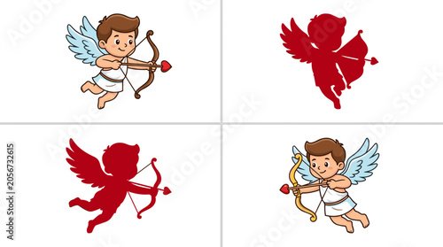 Obraz na plátně Cute Cupid Angel Character Collection with Bow and Arrow Illustrations for Love