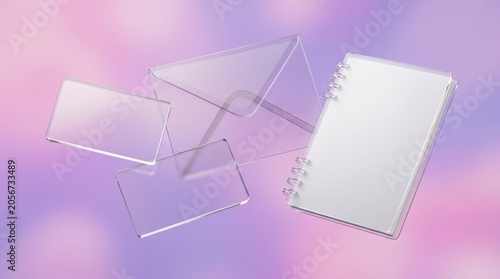Blank clear acrylic stationery set with notebook and envelopes stationery notebook envelope translucent business minimalist transparent template presentation
