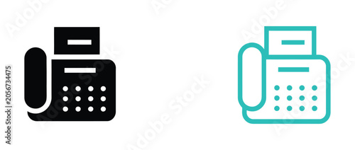 Cuadro en lienzo Fax machine icons with office communication device designs in outline, solid, and color variations, representing document transmission, business operations, and workplace technology