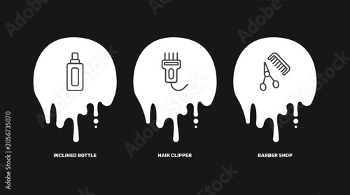 Fotografie beauty and elegance icon set with inclined bottle, hair clipper, barber shop sig