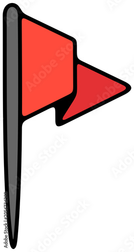 Pushpin, flag pin, thumbtack for office board. Memo fixing, map location marker and gps pointer, illustration