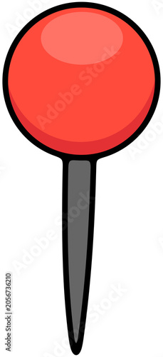 Pushpin, flag pin, thumbtack for office board. Memo fixing, map location marker and gps pointer, illustration