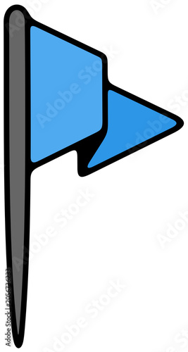 Pushpin, flag pin, thumbtack for office board. Memo fixing, map location marker and gps pointer, illustration