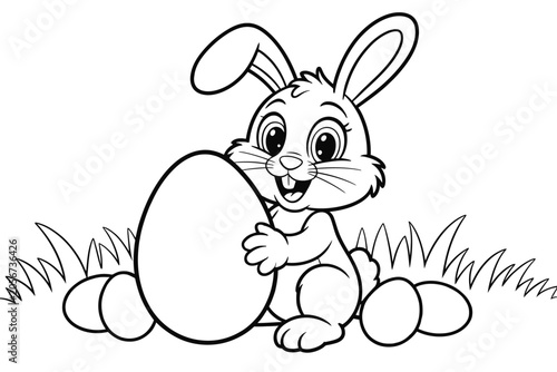 Easter bunny holding egg coloring page outline illustration design