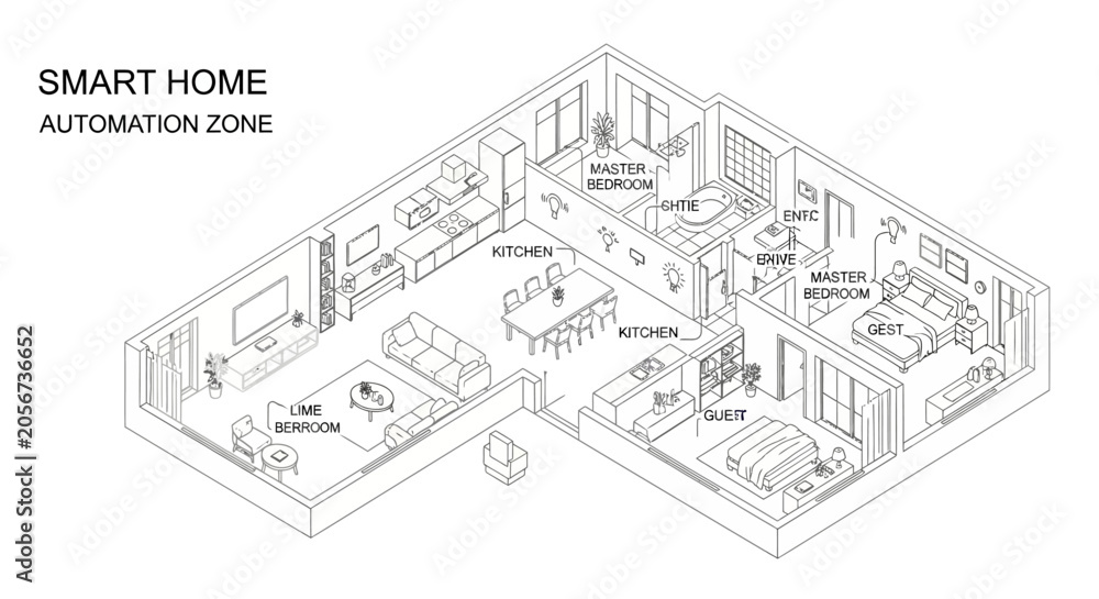 Fototapeta premium Smart home automation system blueprint design.