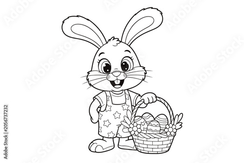 Black and white easter bunny coloring page with eggs, coloring