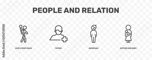 Foto people and relation icon set with give a piggy back ride, patien, bohemian, moth