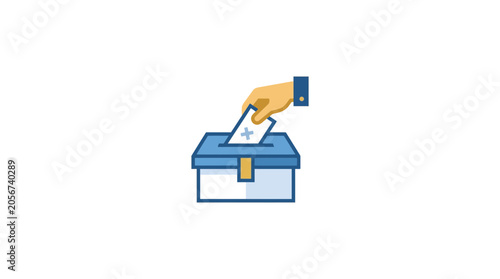 Fotografie Hand dropping vote into ballot box, election concept, voting symbol