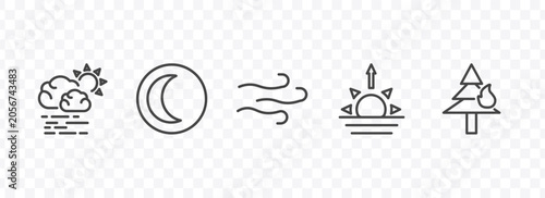 Fotografi weather icon set with haze, waning moon, dawn, wildfire signs in flat outline st