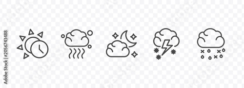 Obraz na płótnie weather icon set with daytime, smog, thundersnow, sleet signs in flat outline st