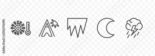 Vászonkép weather icon set with cold, indian summer, waxing moon, thunderstorm signs in fl
