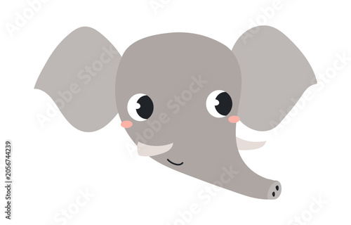 Cute little elephant face illustration isolated. Kawaii cartoon character. Wi...