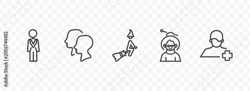 Tableau sur toile people icon set with bestman, heads, old woman, patien signs in flat outline sty