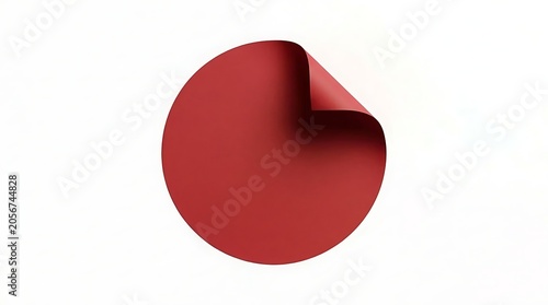 Red Circle Sticker with Curved Corner on White Background