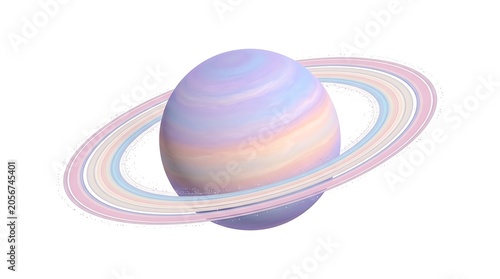 Pastel Colored Planet with Rings, Cosmic Fantasy, Isolated on White Background