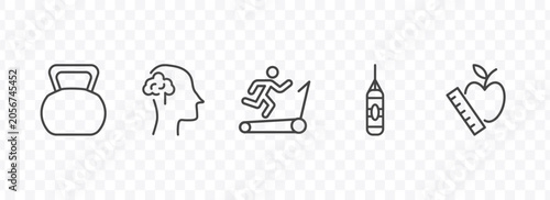 Fotografía health and medical icon set with kettlebell, neurology, punching bag, nutrition