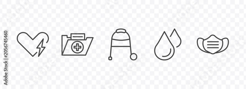 Obraz na plátne health and medical icon set with defibrillator, medical file, blood drop, medica