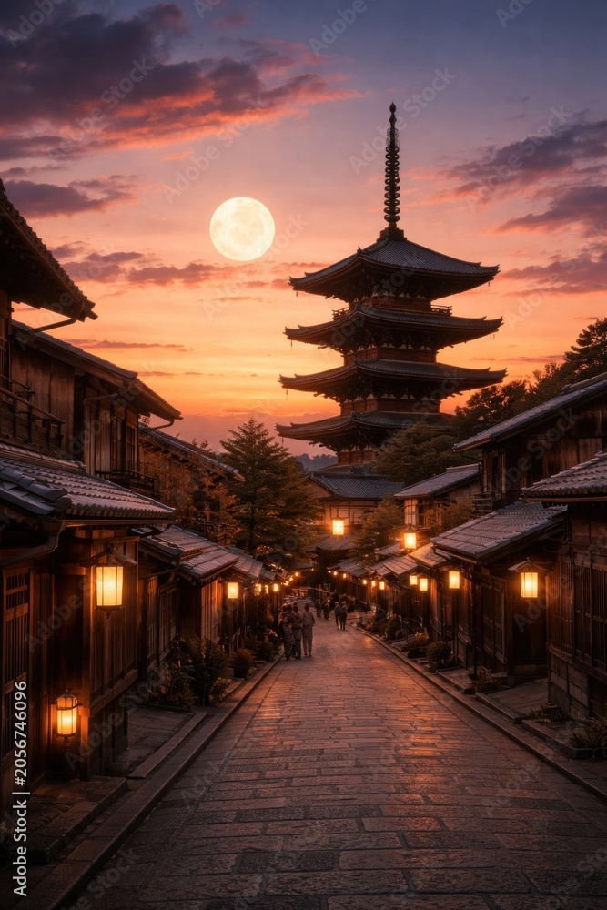 Fototapeta premium Serene evening in historic Kyoto.