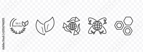 Slika na platnu ecology icon set with 100 % natural badge, two leaves, awareness, eco power cell