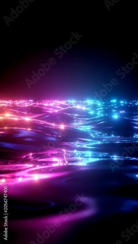 Vibrant abstract digital art with neon light streaks.