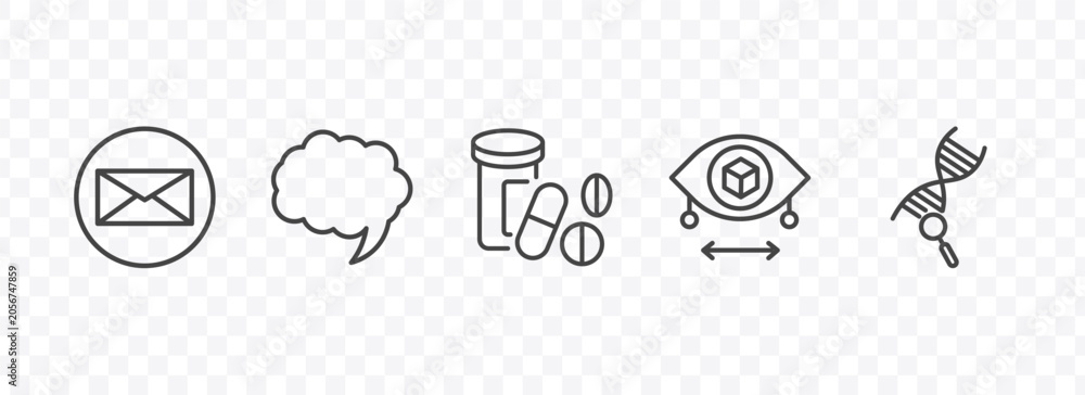 Fototapeta premium ai and future technology icon set with mail, speech bubble, field of view, genetic modification signs in flat outline style