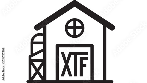 Bild auf Leinwand Barn Building Monogram Xtf Icon with Circular Window Symbol, Minimalist Black Li