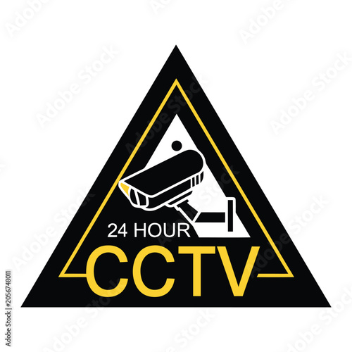 CCTV security warning sign with twenty four hour surveillance camera symbol