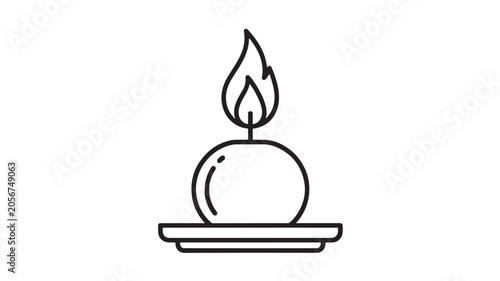 Fotografie Candle Flame on Tray Icon, Simple Black Outline on White Background, Minimal Saf