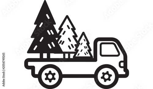 Photos Truck Carrying Christmas Trees Icon with Cargo Trees and Festive Shapes on a Cle