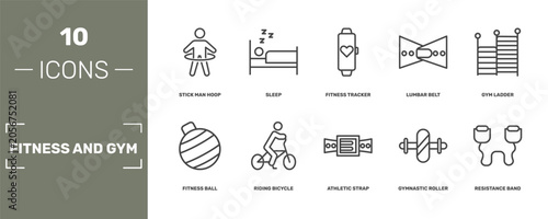 Canvas Print fitness and gym icon set with stick man hoop, sleep, fitness tracker, resistance